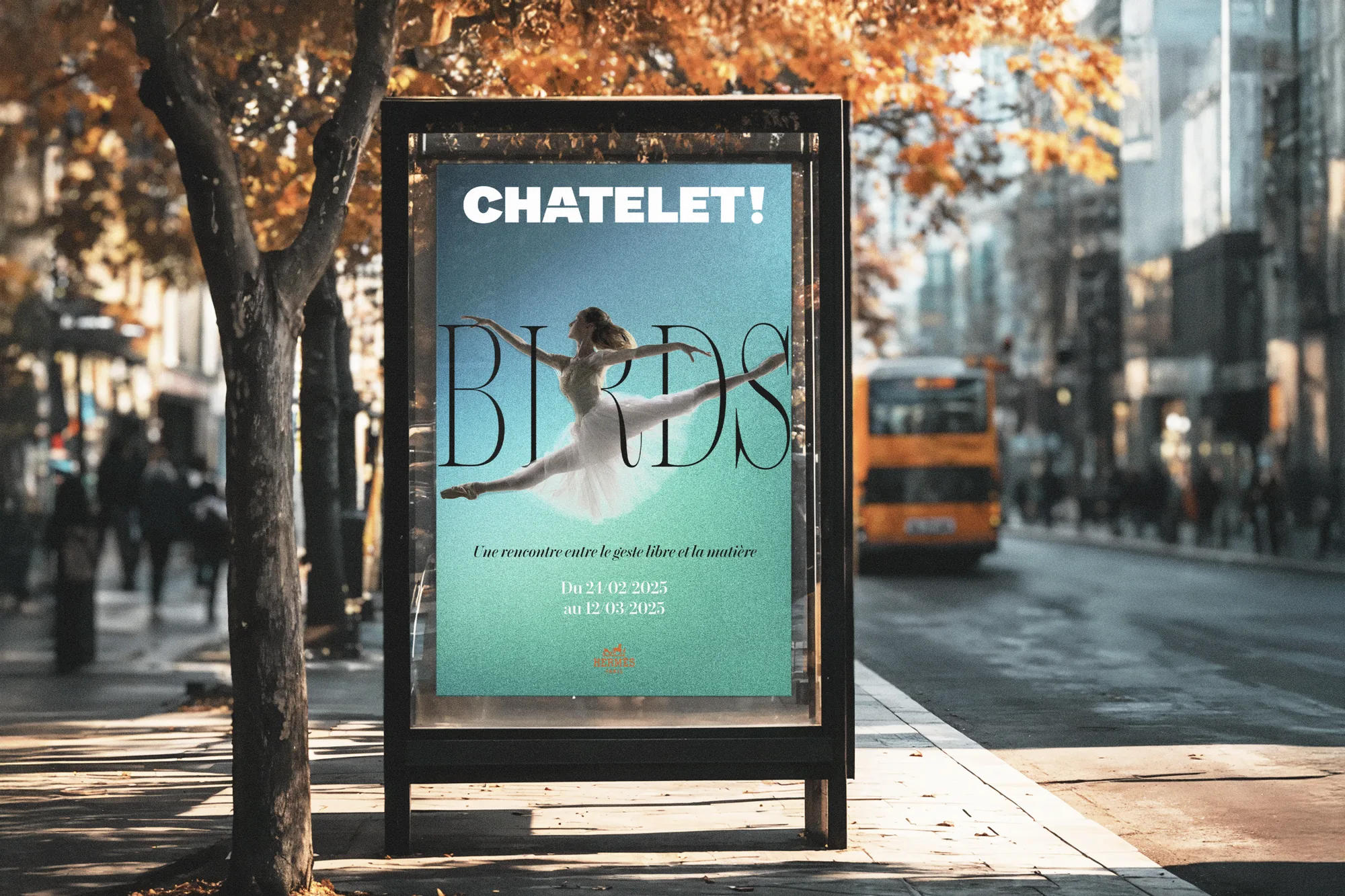 Affiche BIRDS en abribus, dans la rue