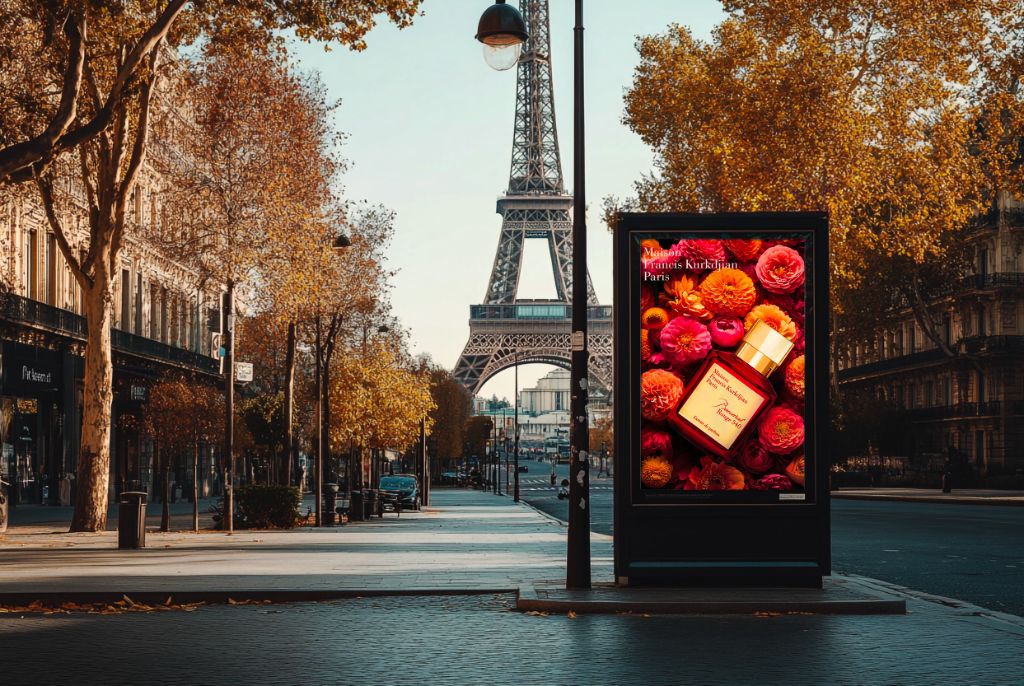 MFK Baccarat Rouge 540 — affiche urbaine Paris Tour Eiffel